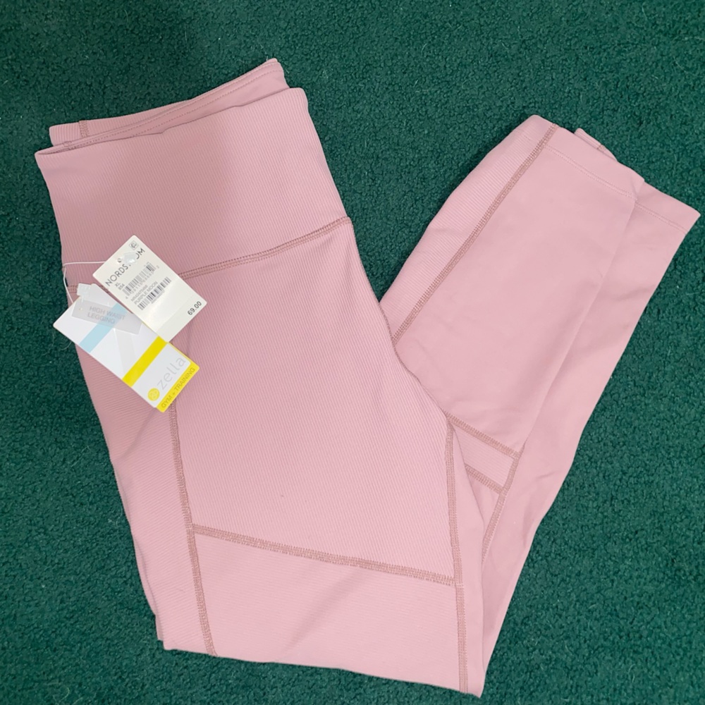 NWT Womens Zella Moto Leggings Ribbed High Waist Ankle Leggings XL Purple/Pink